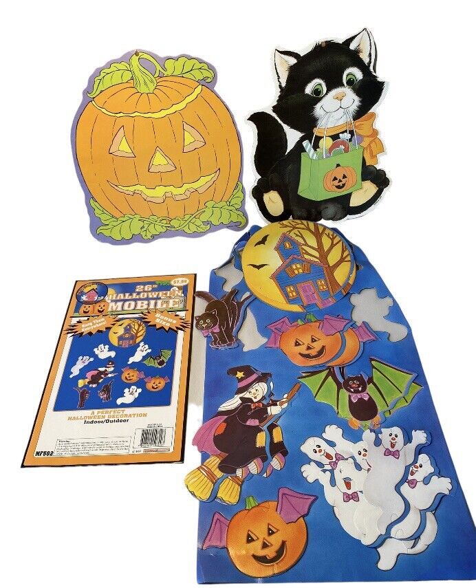 VTG 23 PC Halloween Decorations Cut Out Pumpkin Cat Witch Bat Eureka Loomco