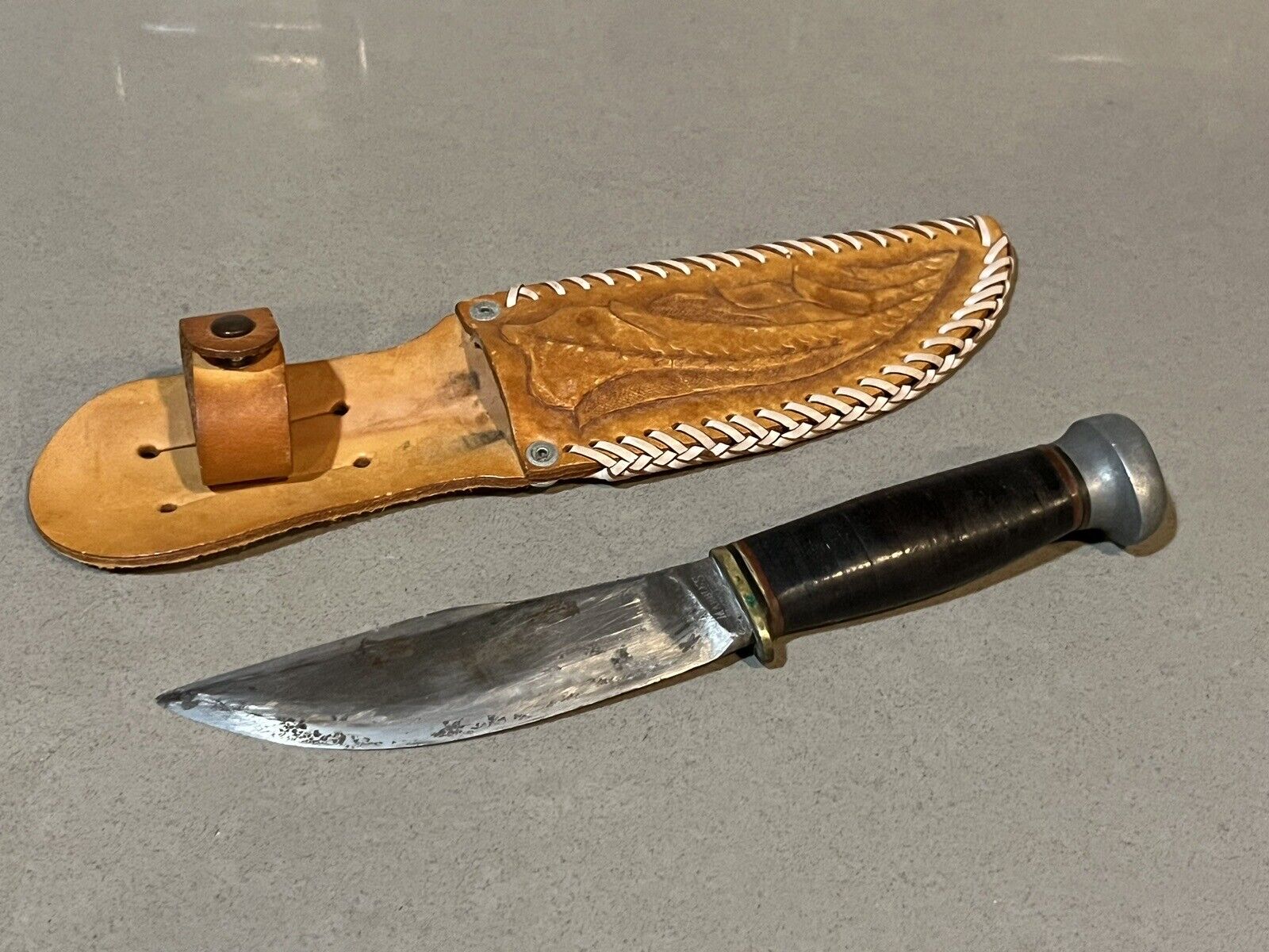 Vintage Marble's Gladstone Woodcraft Model 1916 PAT Fixed Blade Knife & Sheath