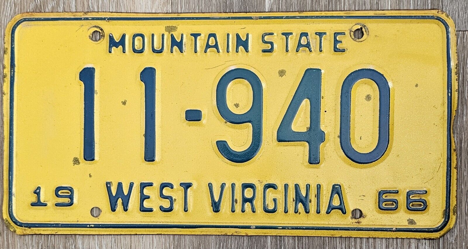 1966 West Virginia Mountain State License Plate Original Paint