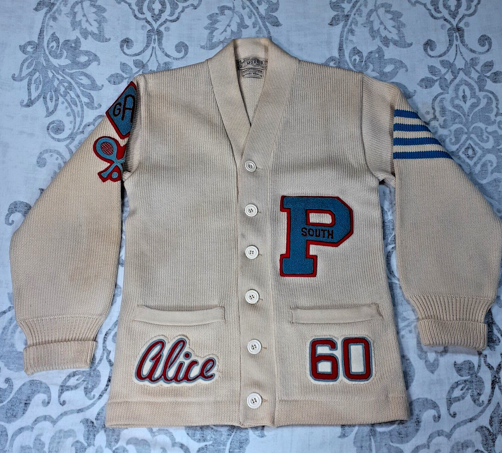 VTG 1940s High School Wool Letterman Cardigan Sweater Jacket Tennis  (ALICE #60)