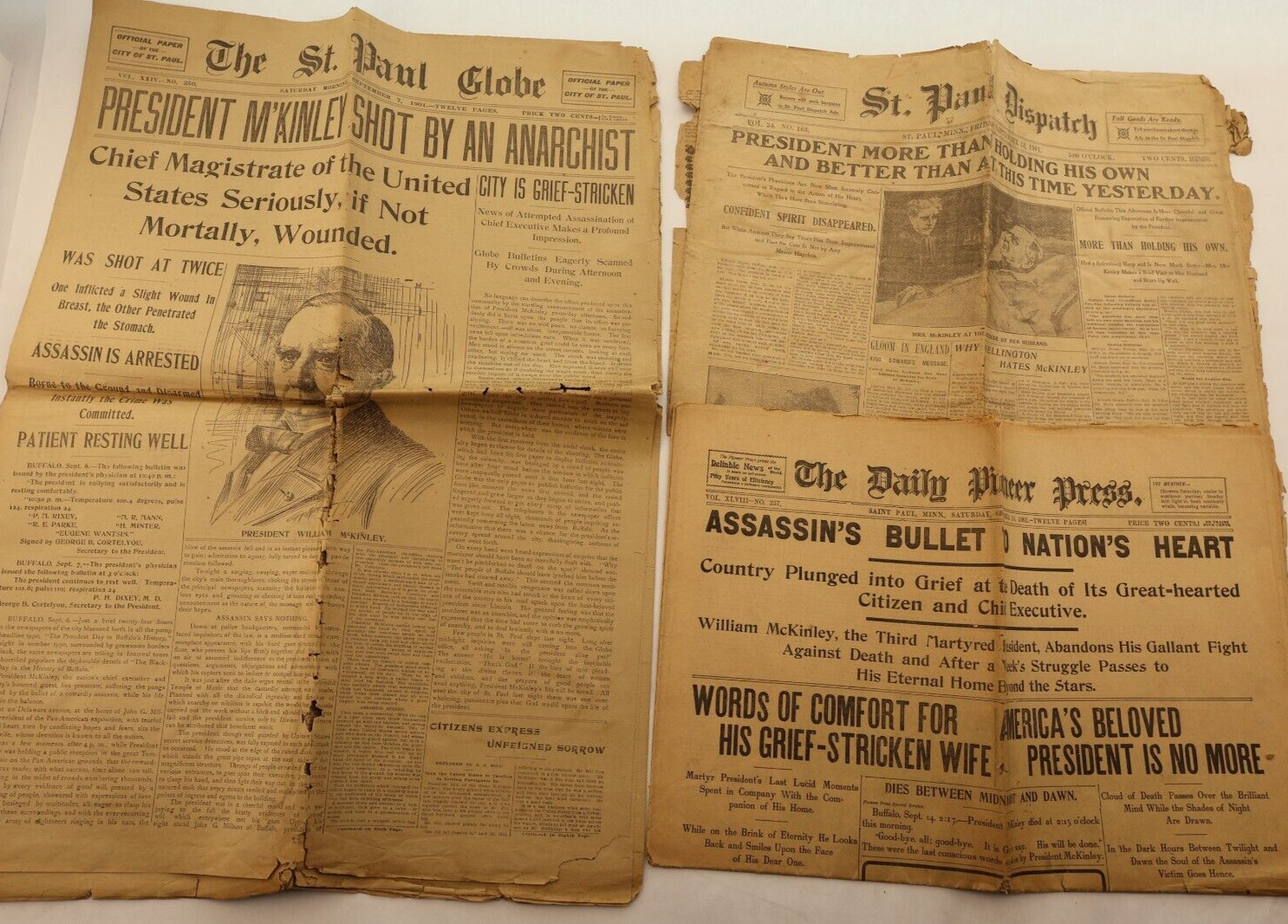 St Paul Dispatch Globe newspaper President McKinley Shot Injured Sept 1901