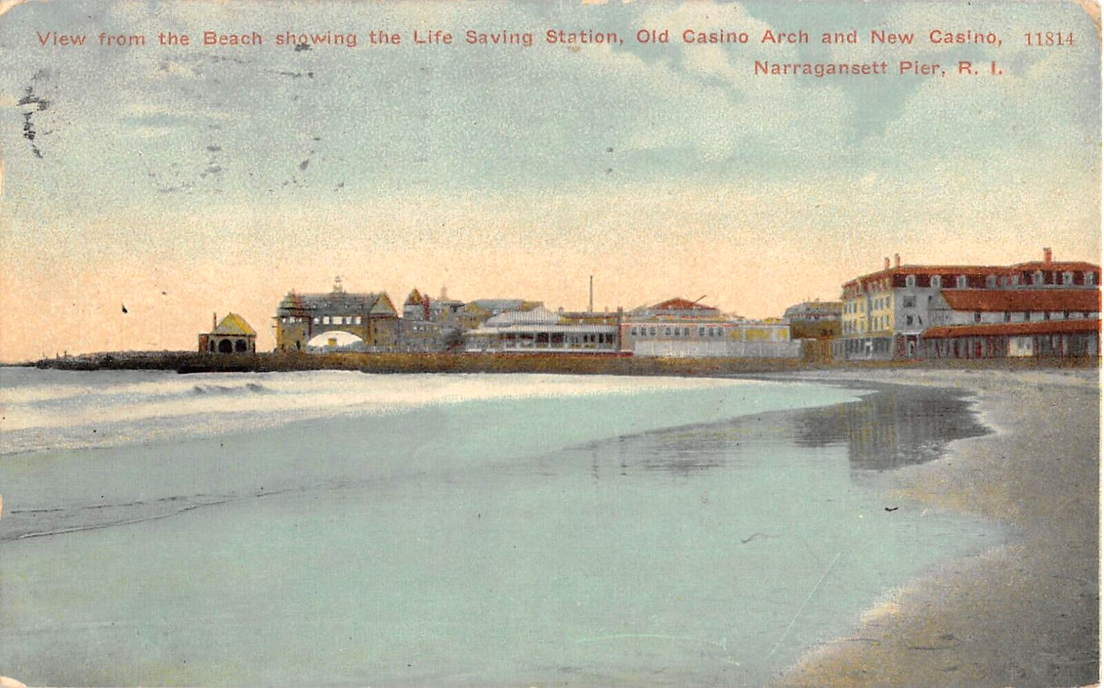 1911 Beach Life Saving Station Casino Arch Narragansett Pier RI post card