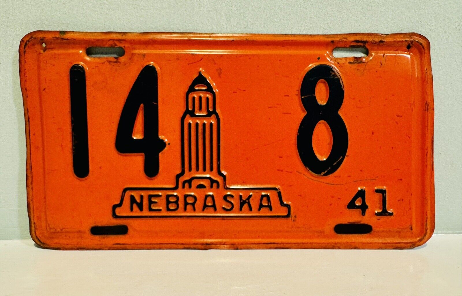 1941 Nebraska License Plate 14-8 ALPCA Garage Decor State Capital Building Image