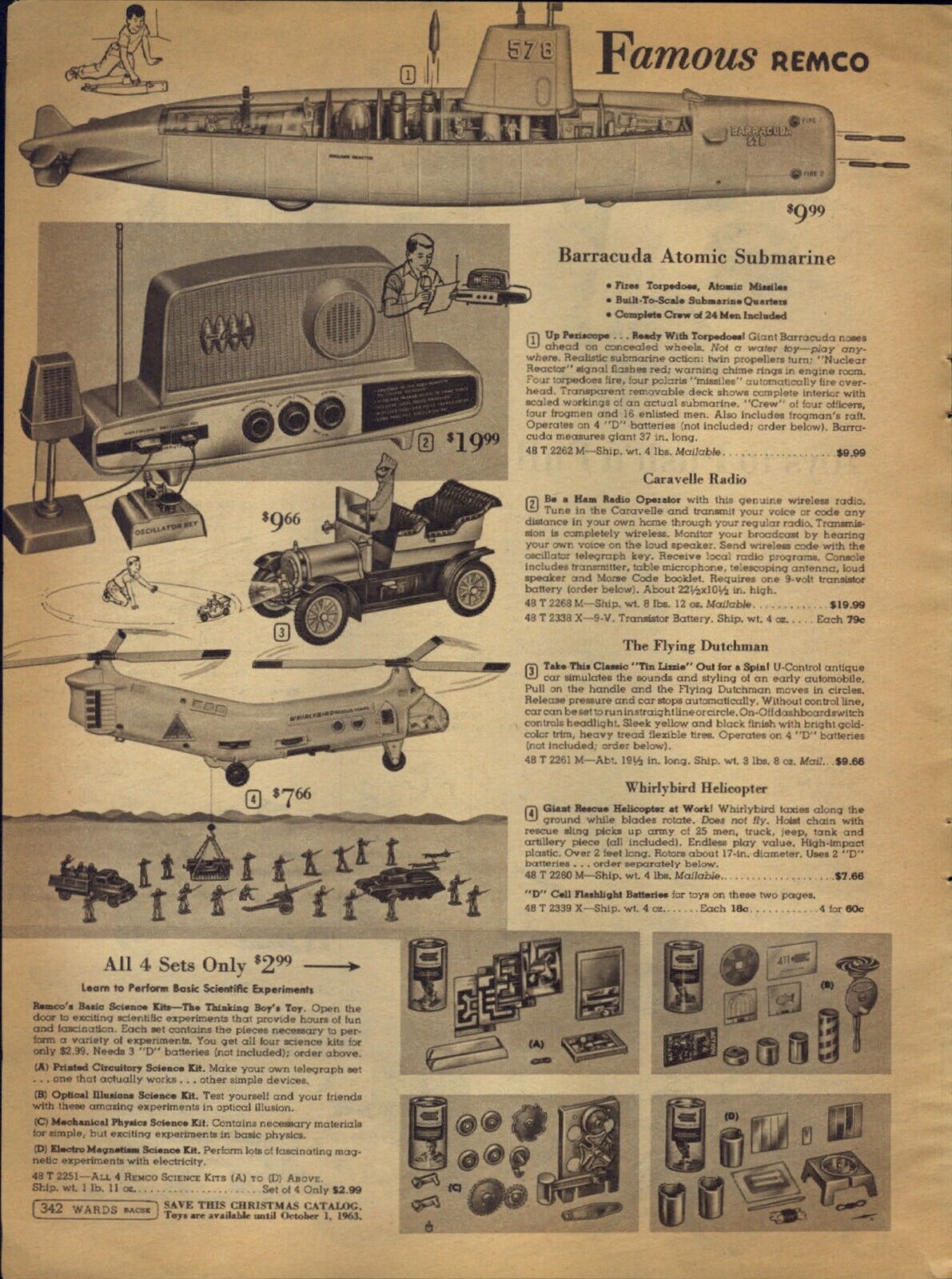 1963 PAPER AD Remco Toy Barracuda Submarine Caravelle Radio Helicopter Push Pull