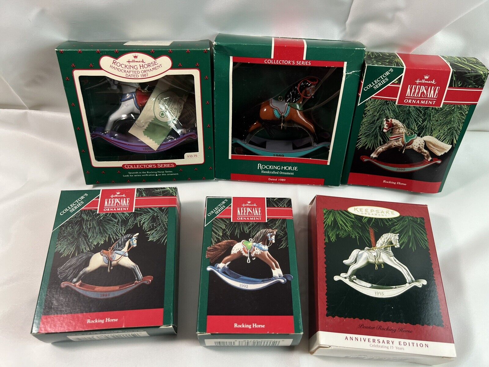 VTG Lot of 6 Rocking Horse Hallmark Keepsake Ornament boxed 1987/89/90/91/92/95