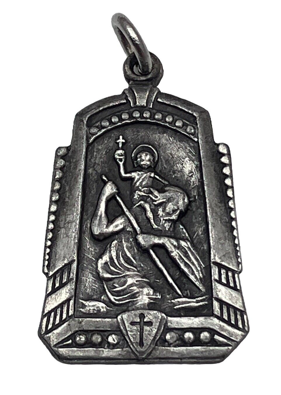 Vintage Catholic Saint Christopher Pewter Tone Religious Medal