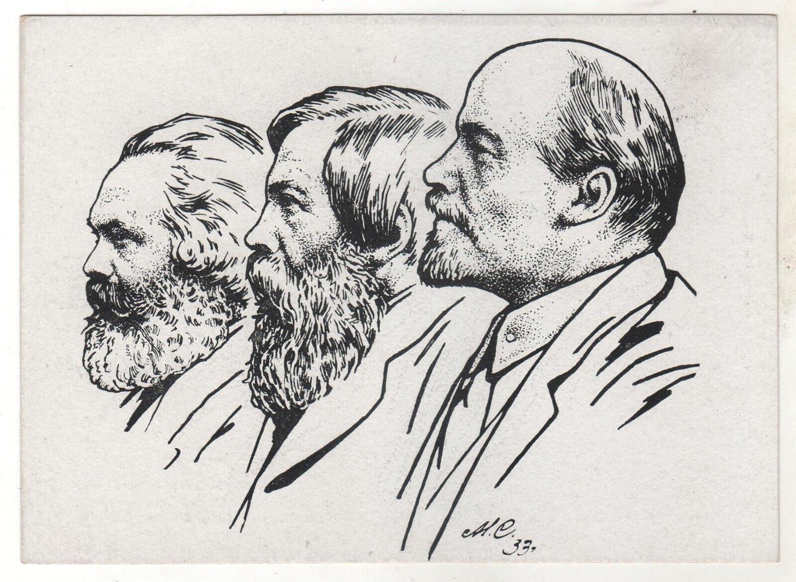 1933 LENIN, KARL MARX & ENGELS Communist ideologues OLD Soviet Russian Postcard