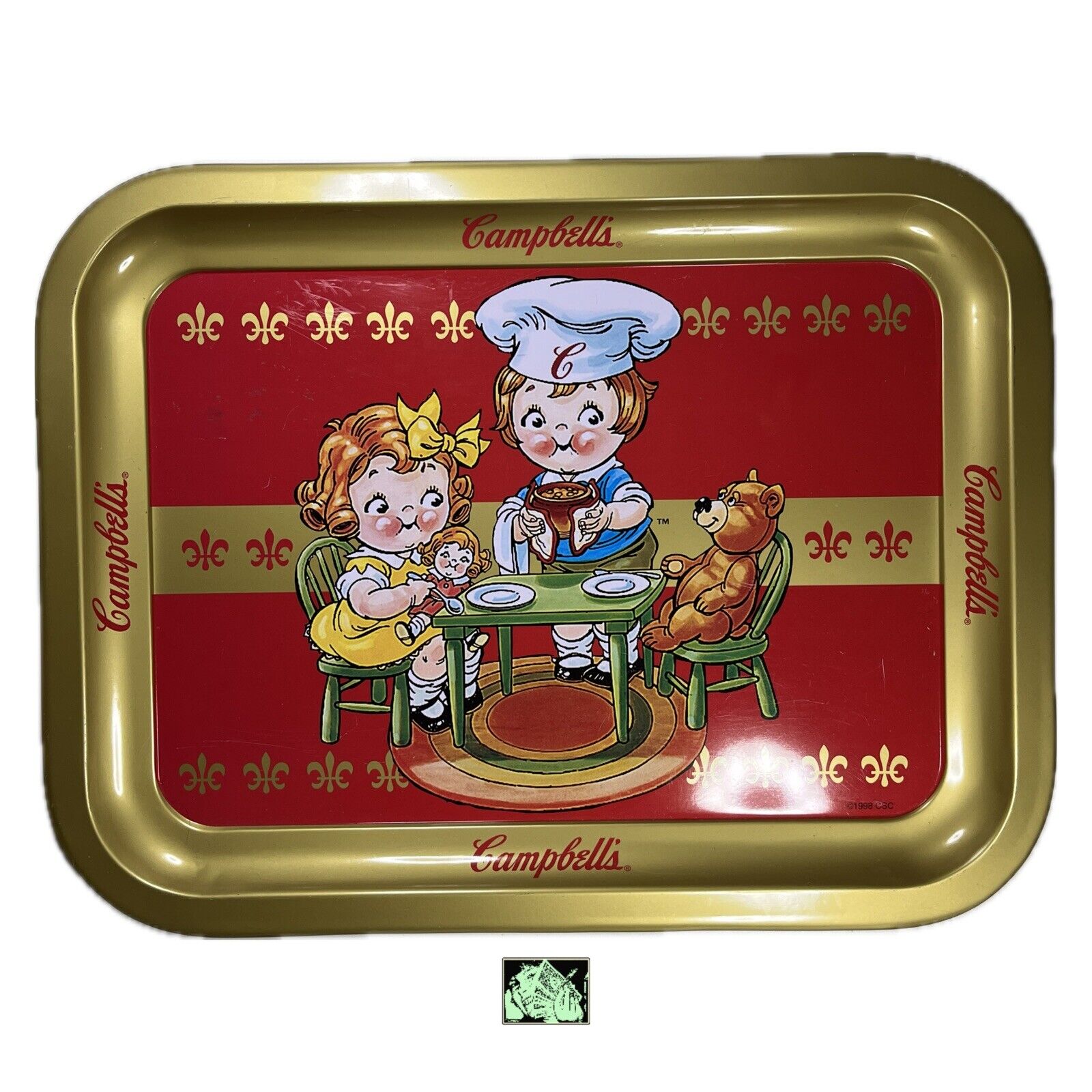 VINTAGE - Campbell's Soup - Metal Serving Tray - Doll & Teddy Bear Lunch (1998)