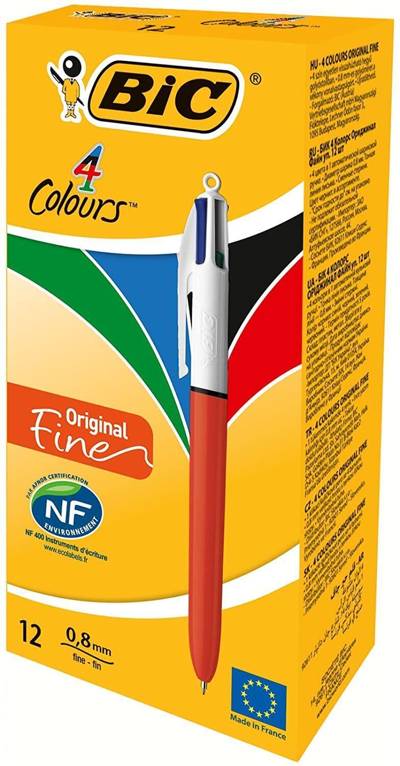 BIC 4 Colours Original FINE Ballpoint Pen - Assorted Colours, Box of 12