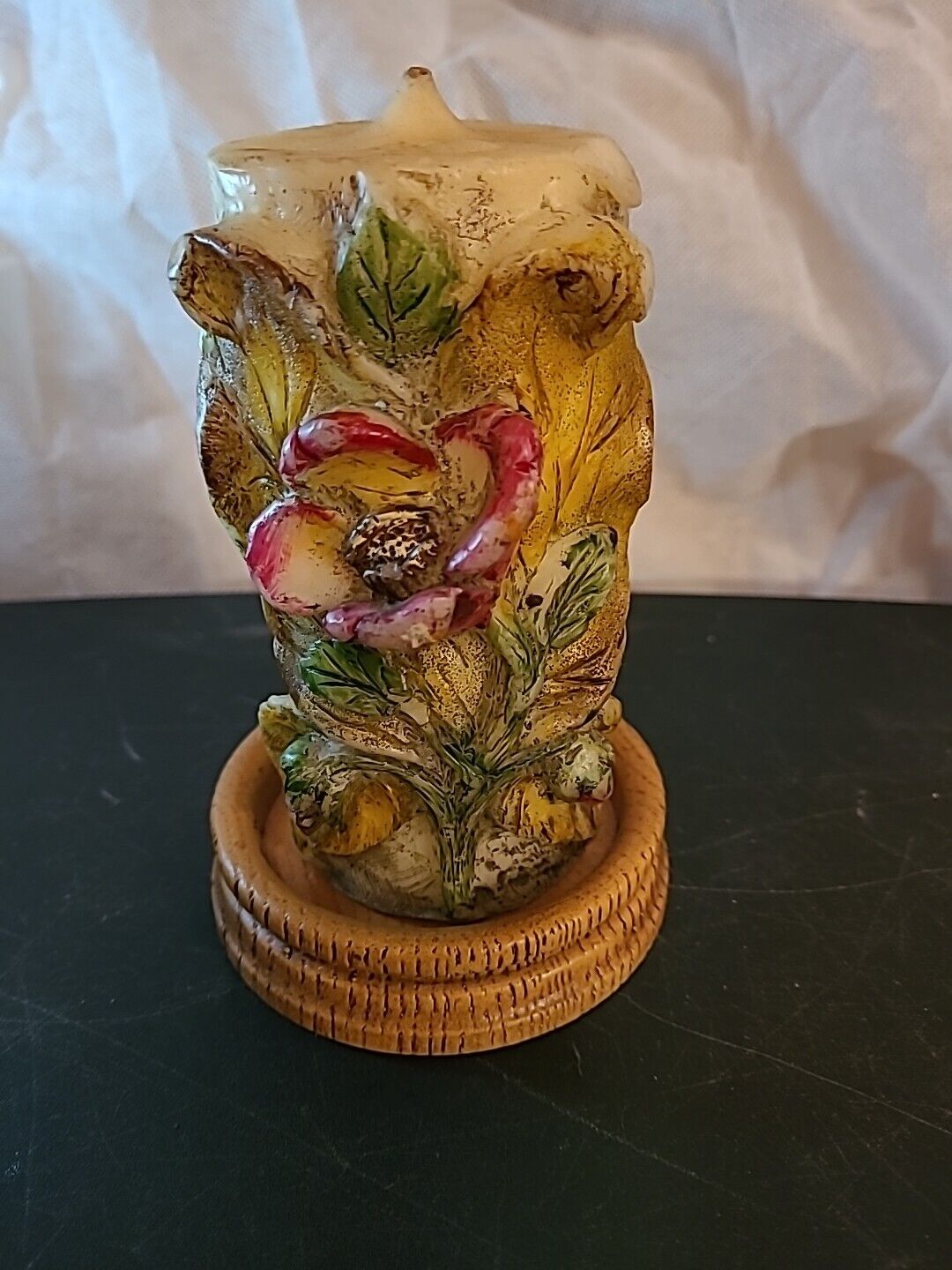 Vintage German Floral Hand Carved Handpainted Candle