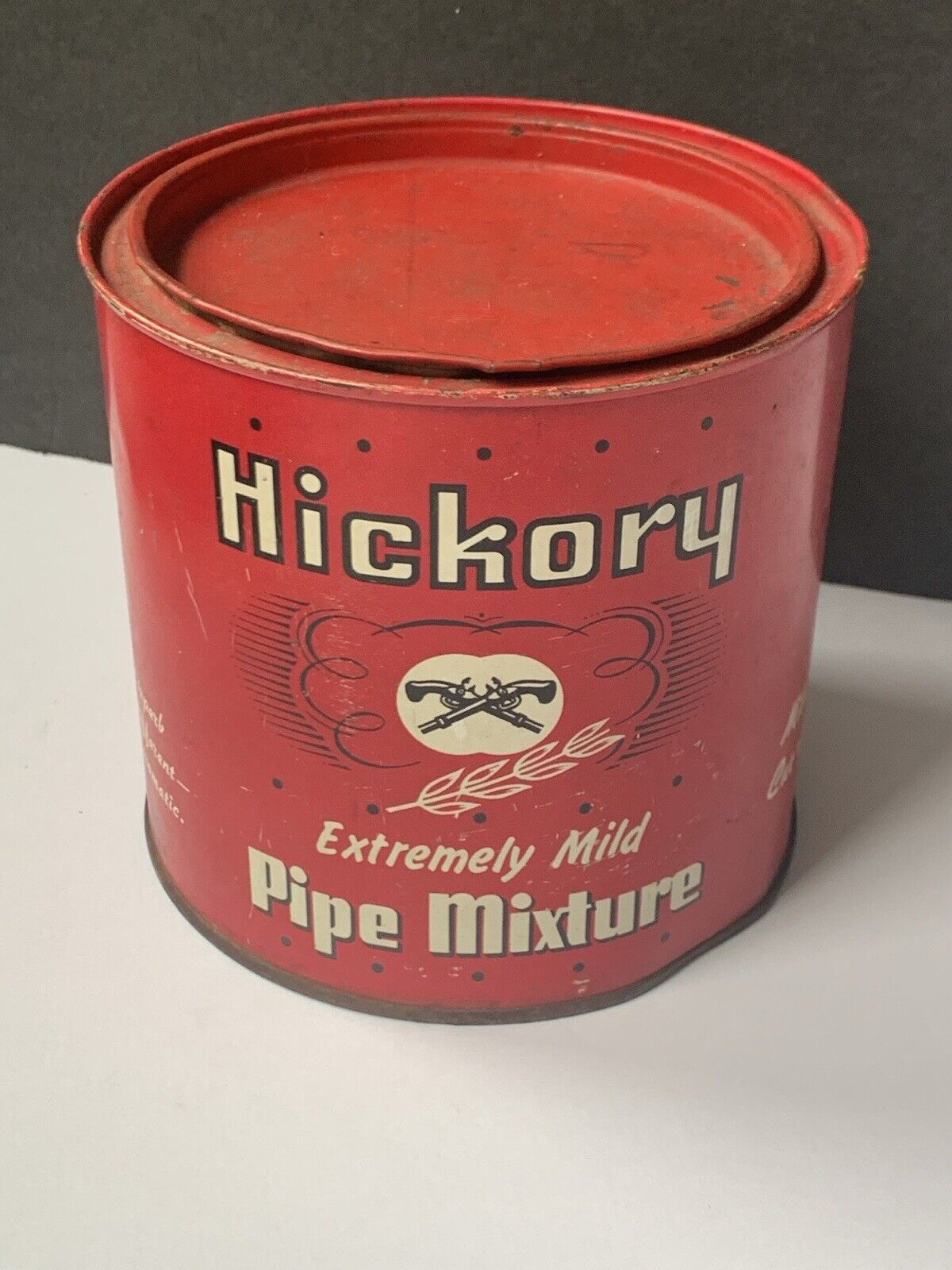 Vintage 1950s 60s Hickory Pipe Smoke Tin Container Mid-Century Red 5” Super Cool