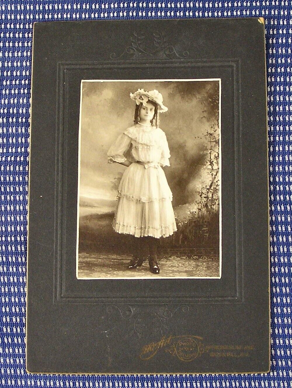 Antique 1890s Photo Attractive Young Woman in Long Lace Dress and Bonnet (lot w)
