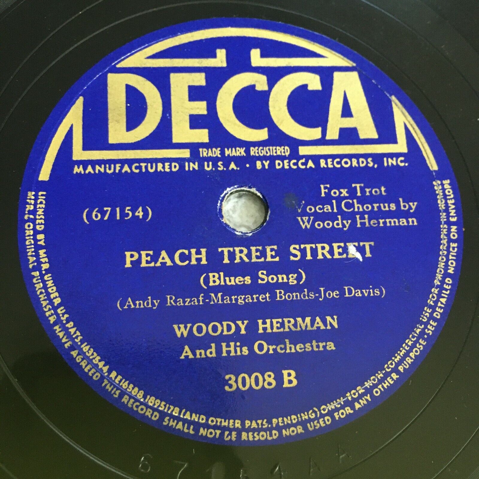 WOODY HERMAN Give A Little Whistle DISNEY Pinocco /Peach Tree DECCA 3008 78 RPM 