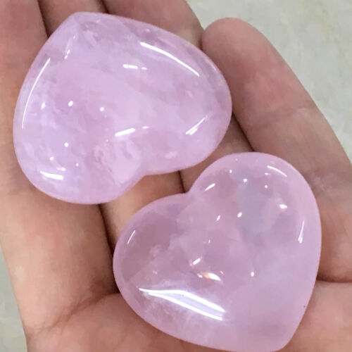 3pc Natural pink rose heart quartz crystal hand-polished healing 