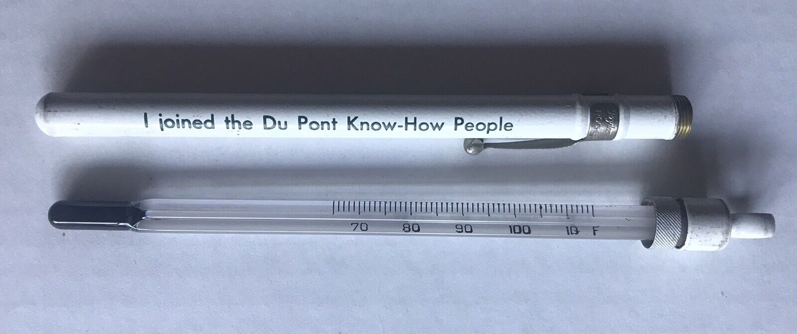 Vintage Du Pont Travel Pen Thermometer Know How People Pocket Clip Advertising