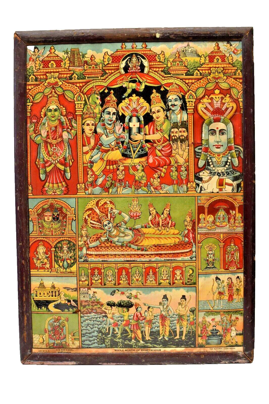 Vintage Litho Print Oleograph Whole Murthi Of Rameswaram Hindu God Temple Collec