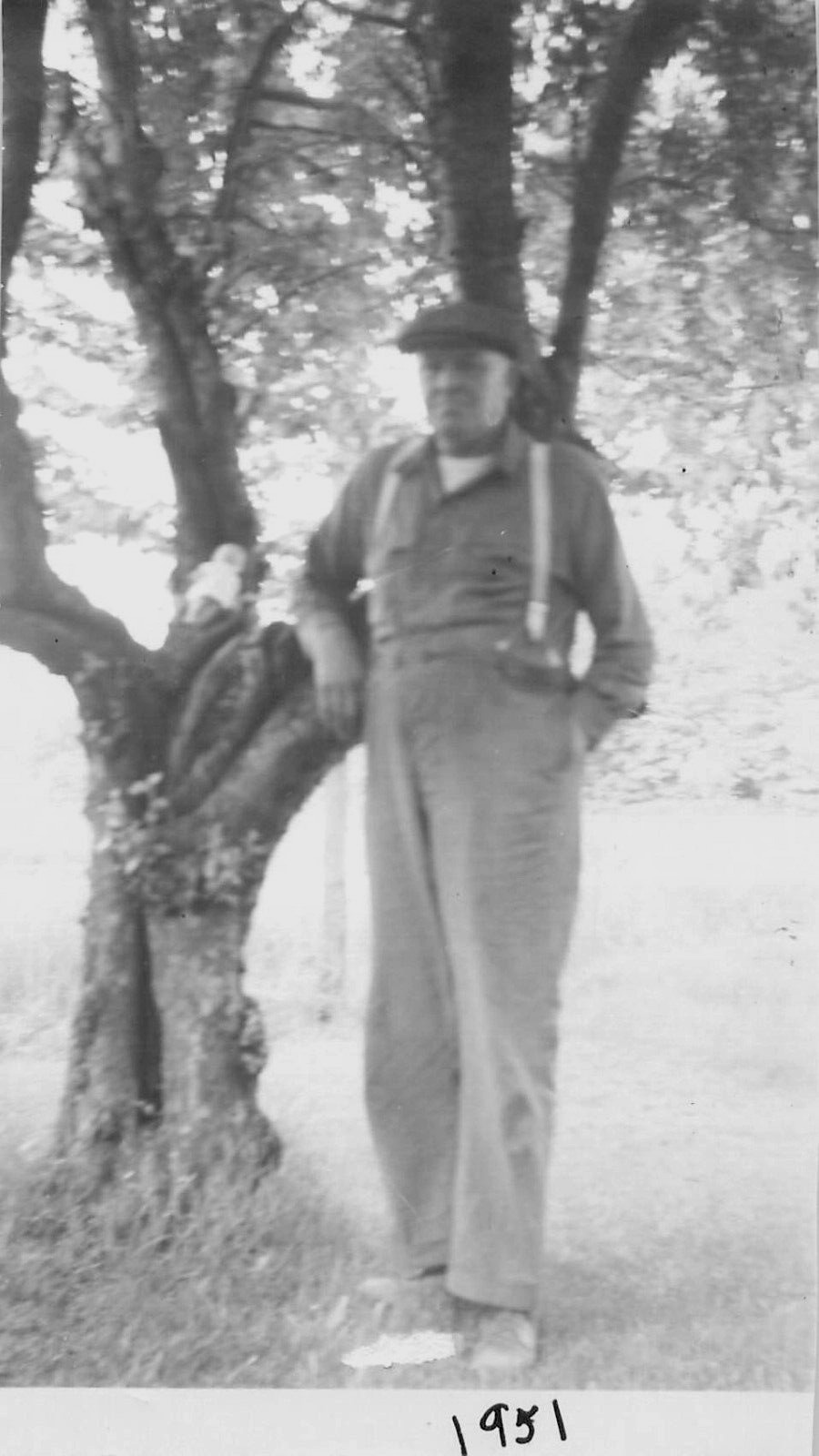 Vintage Circa 1950's Strange Photo of Man Standing Next to a Tree and a Doll