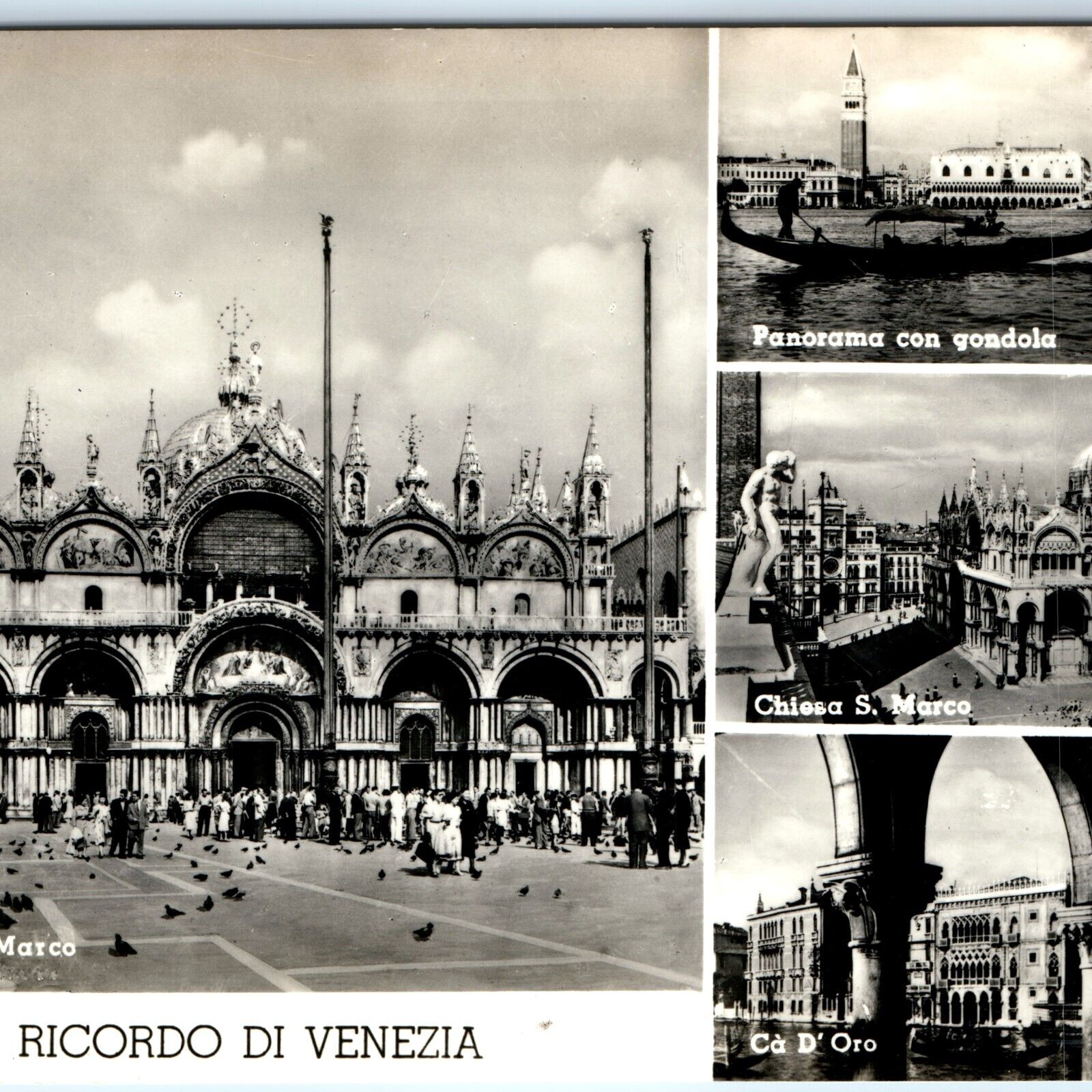 c1950s Venice, Italy RPPC Saint Mark's Basilica Multi View Gondola Ca' d'Oro M3
