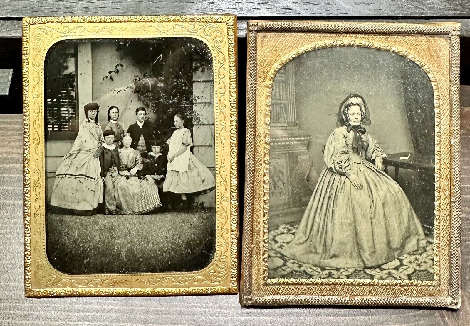 Lot of TWO 1/4 Ambrotype Photos 1850s Group Women Men Outdoor