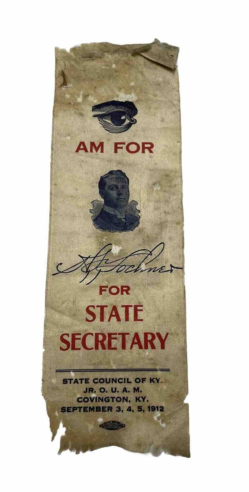 Early Antique 1912 State Council Of Covington, KY State Secretary Ribbon