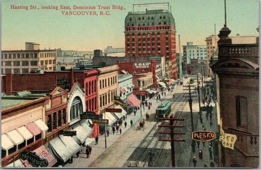 c1910s VANCOUVER, BC Canada Postcard HASTINGS STREET Downtown View / Unused