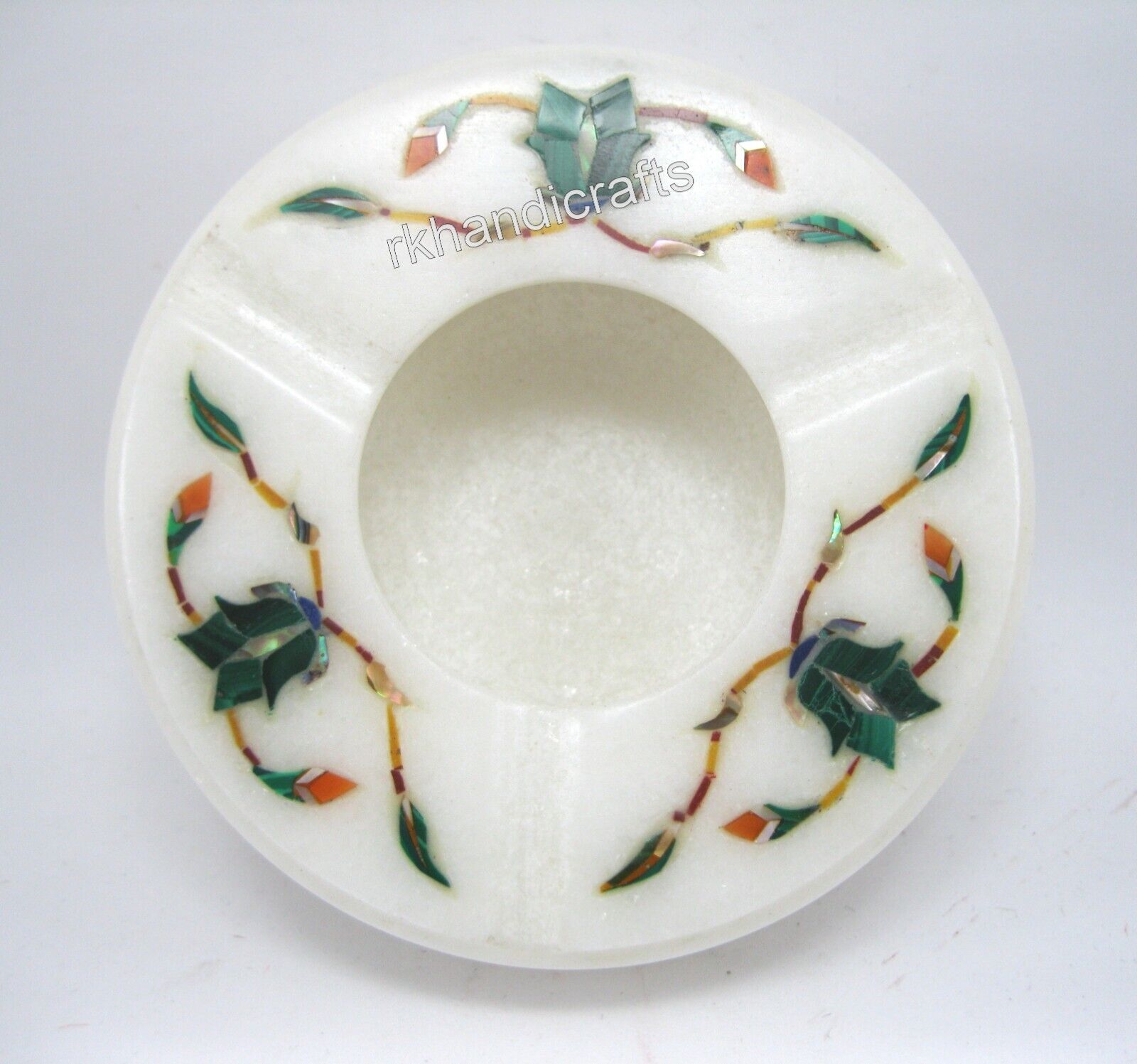 4 Inches Marble Cigar Holder Malachite Stone Inlay Work Ash Tray with Royal Look