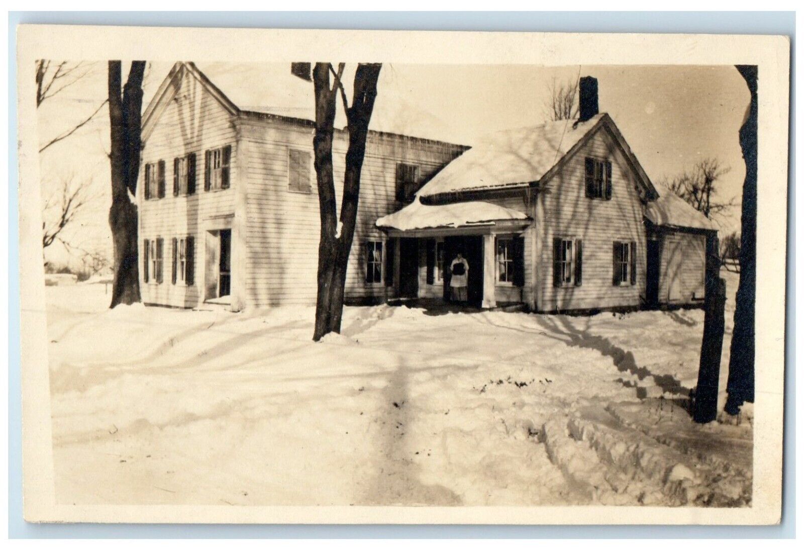 1916 House Scene Winter Snow Potsdam New York NY RPPC Photo Antique Postcard