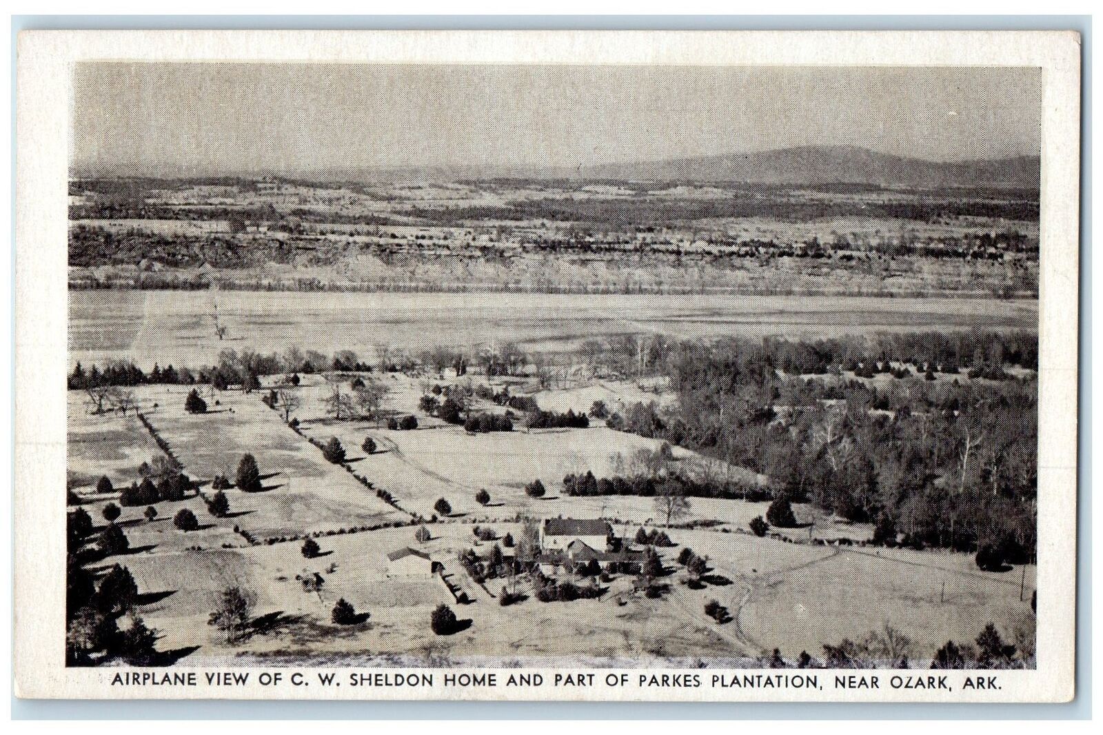 c1960's Airplane View Of CW Sheldon Home Parkes Plantation Ozarks AR Postcard