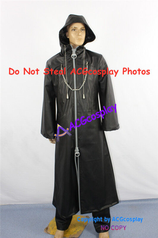 Kingdom Hearts Organization 13 Cosplay Costume faux leather made with big zipper