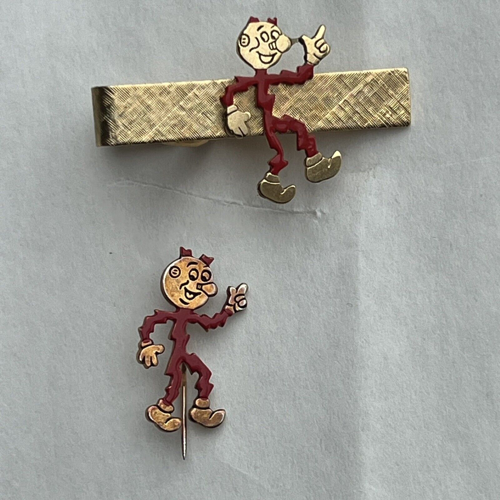 Vintage LOT of 2 REDDY KILOWATT MIGHTY ATOM Pin Tie Bar