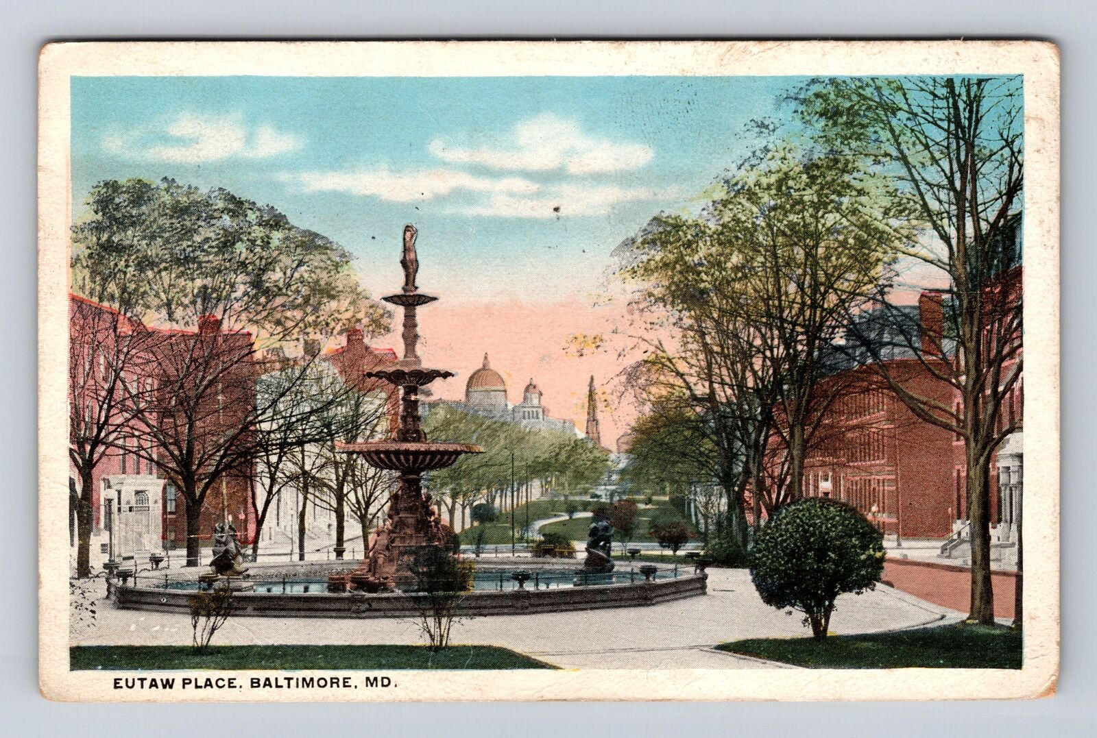 Baltimore MD-Maryland, Eutaw Place, Antique, Vintage c1917 Souvenir Postcard