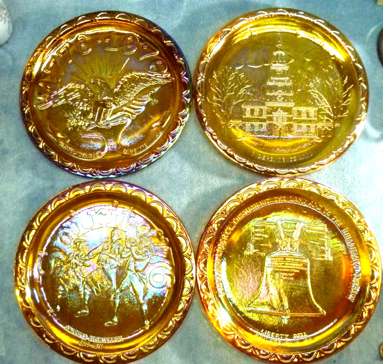Lot of 4 Bicentennial Commemorative Plates Carnival Glass Marigold