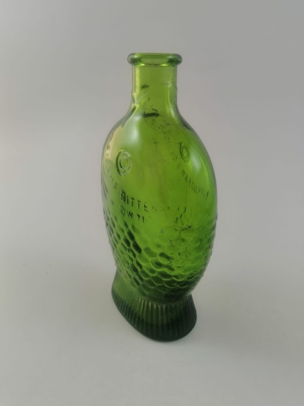 Rare Vintage Dr. Fisch\'s Bitters Children\'s Delight Green Glass Fish Bottle