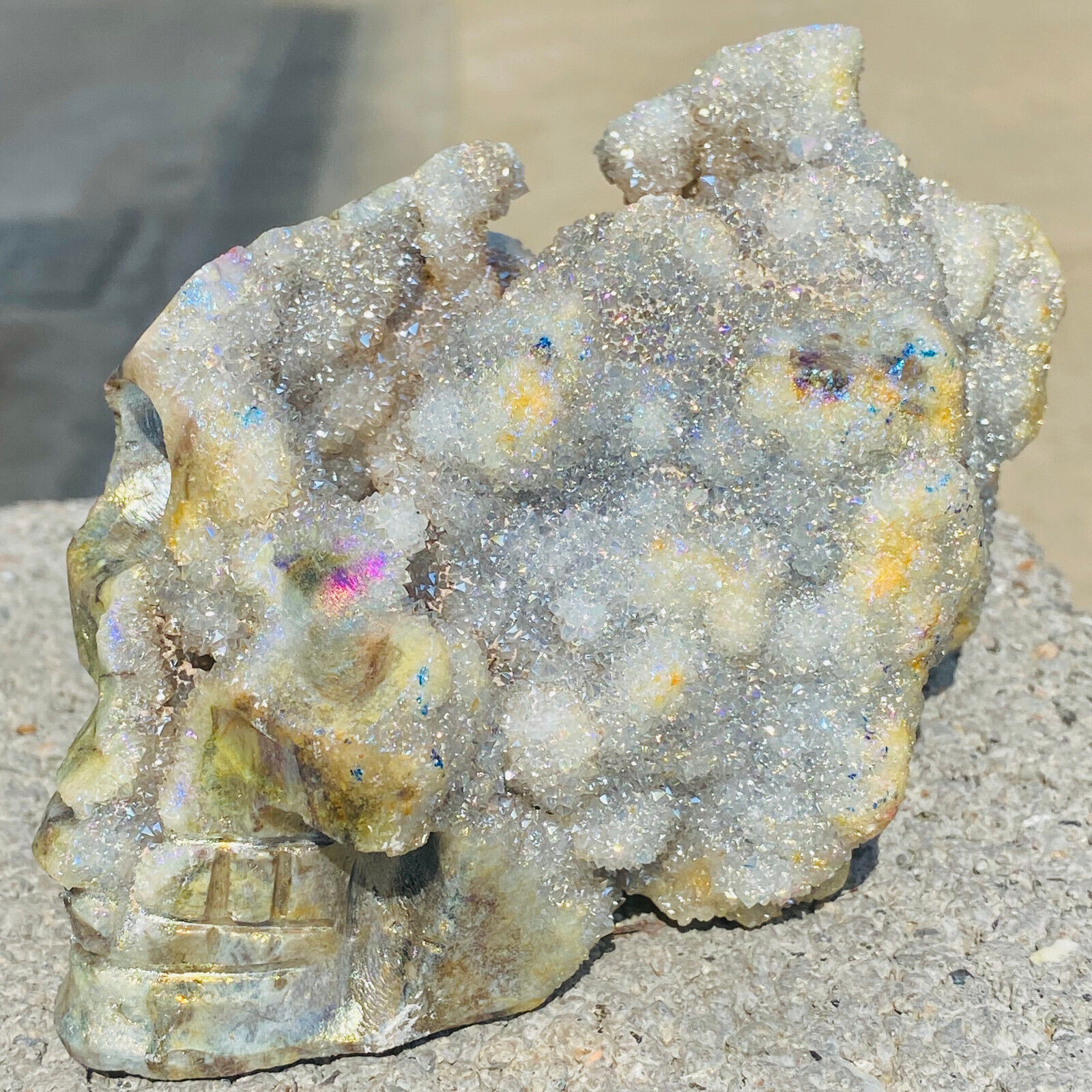 1.71LB Natural crystal cluster quartz mineral specimen, hand carved skull. 