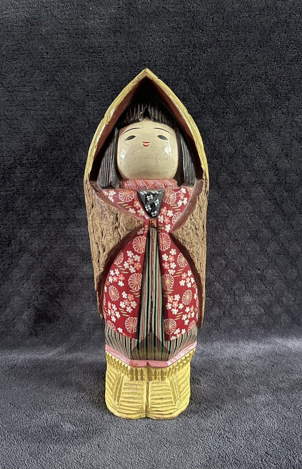 Vintage Japanese Old Sosaku Kokeshi Kakumaki Carved Wooden Doll signed