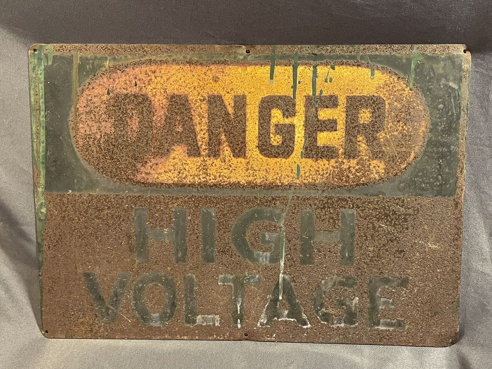 Antique Vintage DANGER HIGH VOLTAGE Authentic Rusty Metal Sign