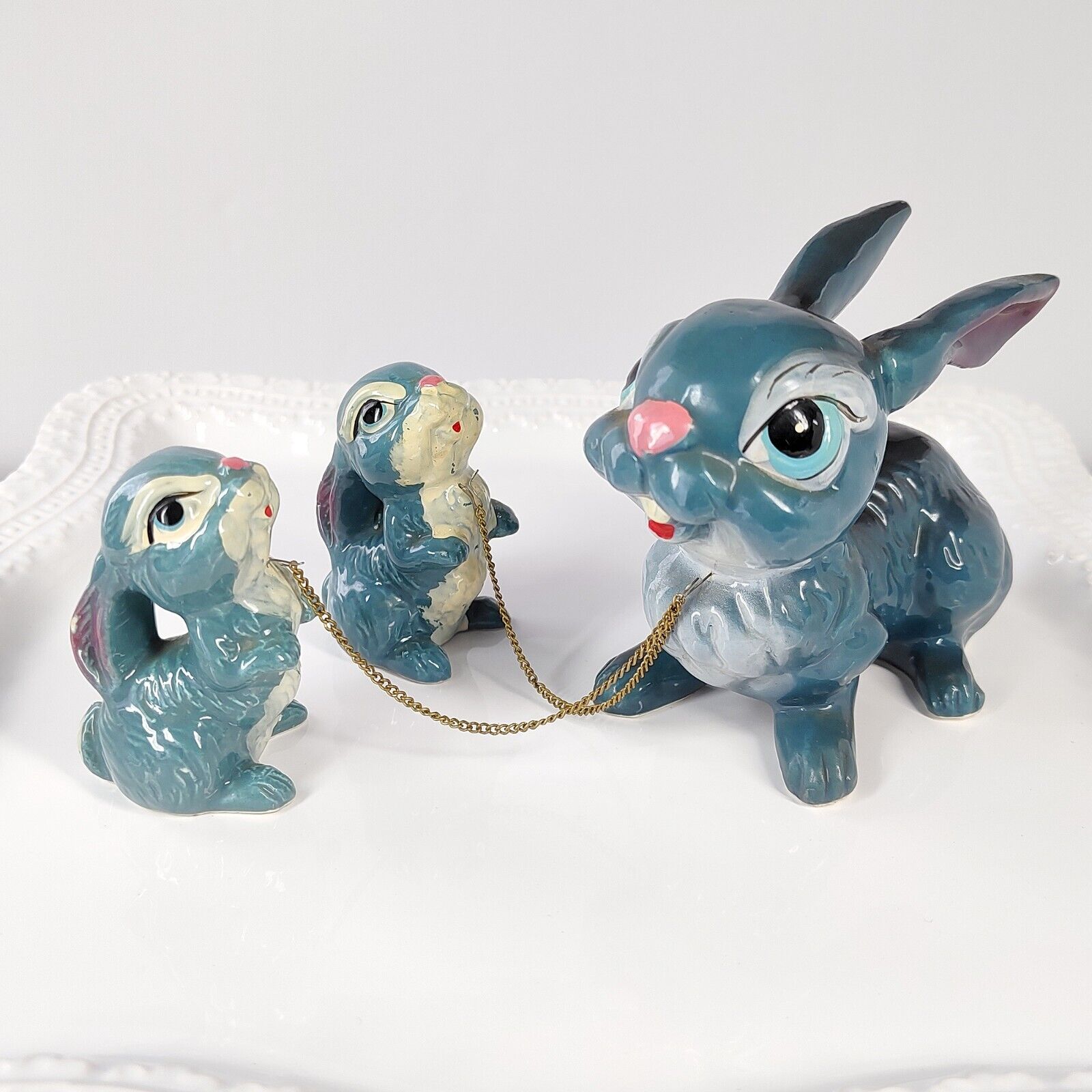 Kreiss Vintage 40s Ceramic Bunnies Set 3 Figurine Porcelain Thumper Rabbit Japan
