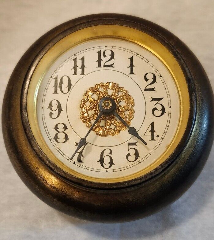 Antique Filigree Wind Up Small Clock Brass 1900 Made In U.S.A Please Read 