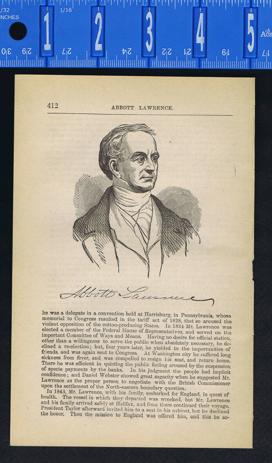 Abbott Lawrence, American Businessman & Mass. Politician-1883 Page Portrait