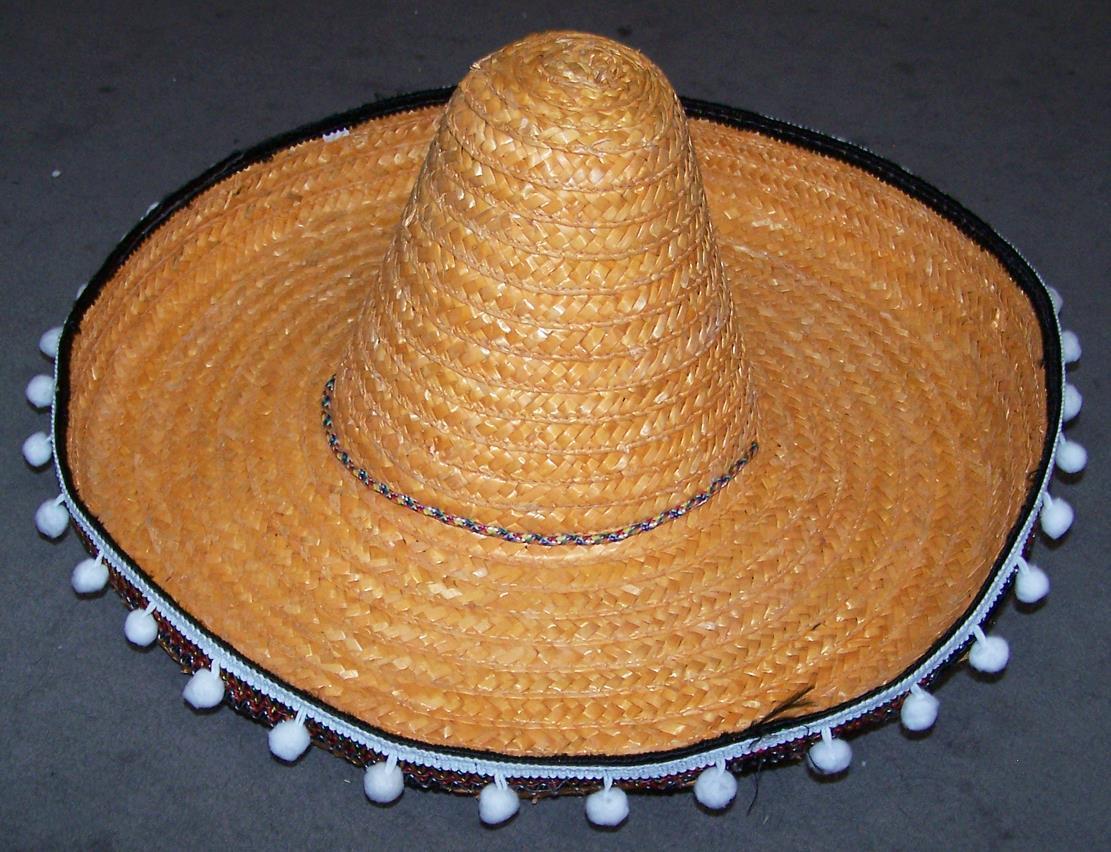 LARGE TALL MEXICAN ORANGE STRAW SOMBRERO HAT W HANGING TASSELS mexico wide cap