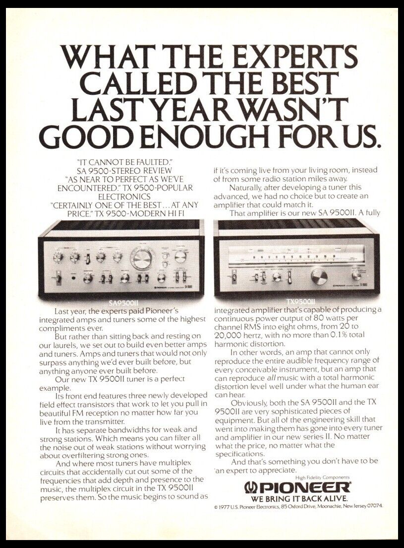 1977 Pioneer TX 9500 SA 9500 Receivers-Print ad / mini-poster VTG 70’s music