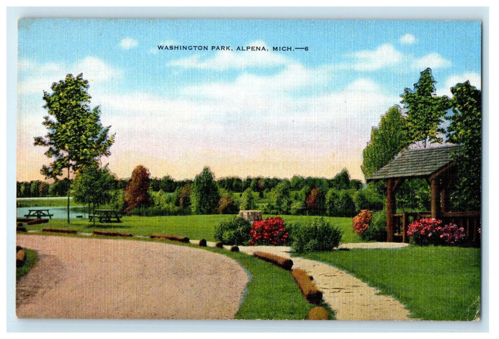 c1930s Washington Park, Alpena, Michigan MI Unposted Vintage Postcard