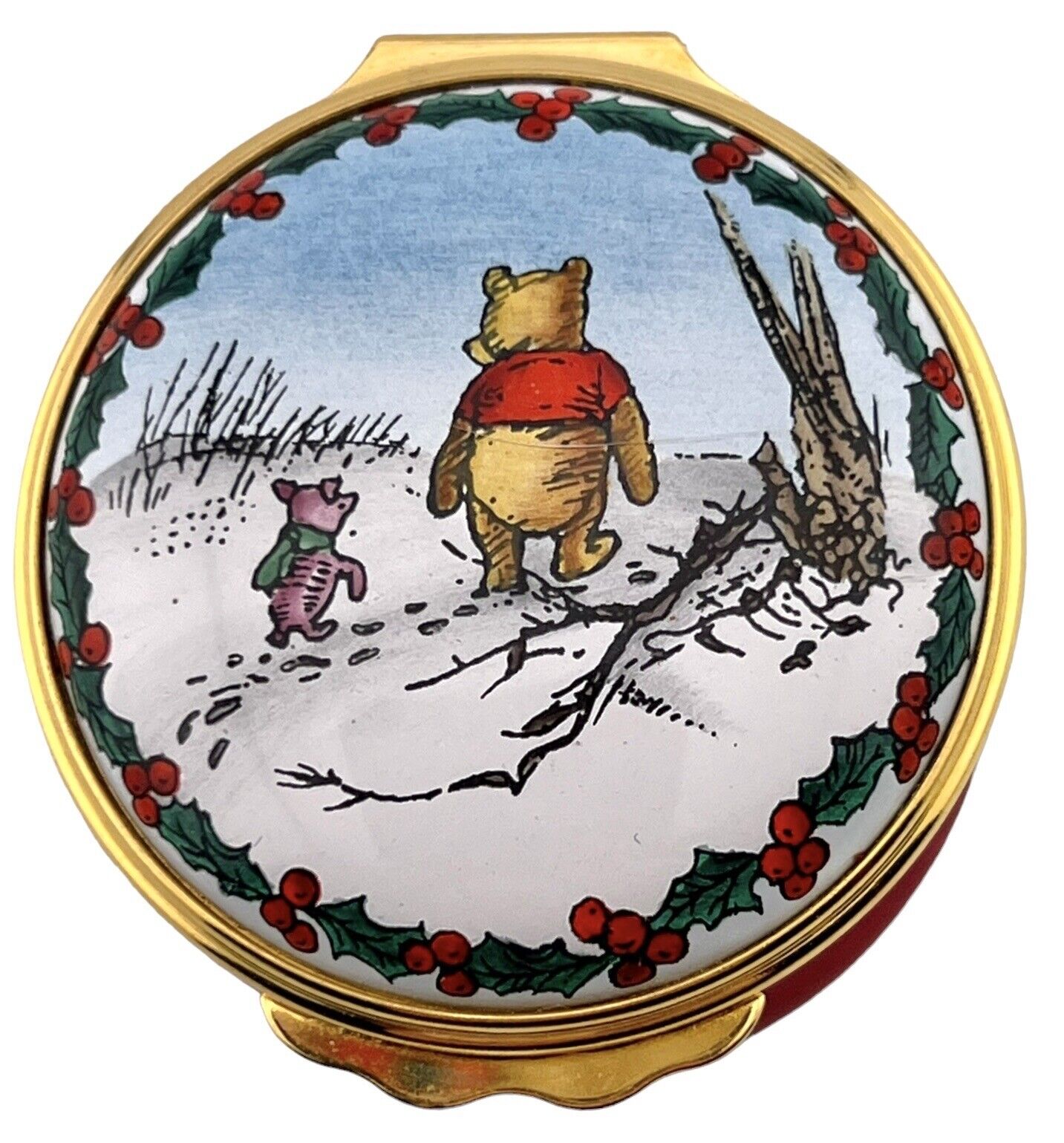 Rare Halcyon Days Enamels Pooh & Piglet It’s Footprint Weather Holiday Disney