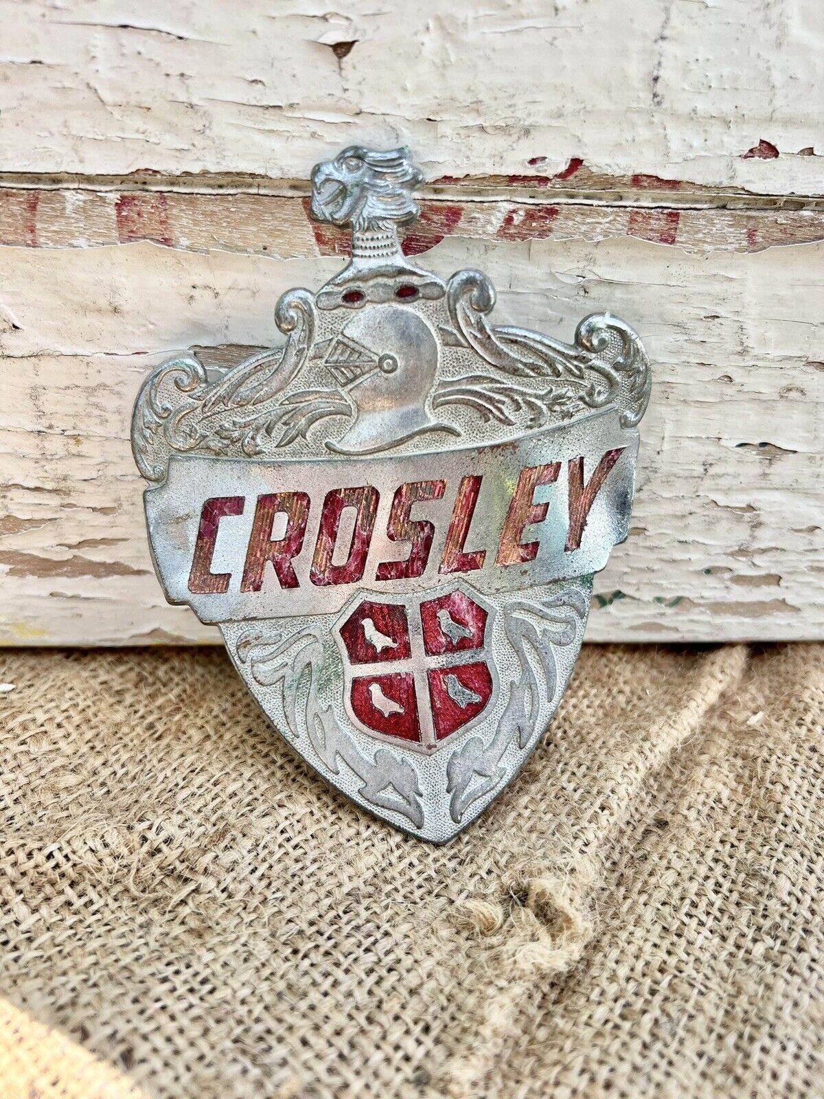 Vintage 1940s Crosley Car Hood Emblem Badge Original