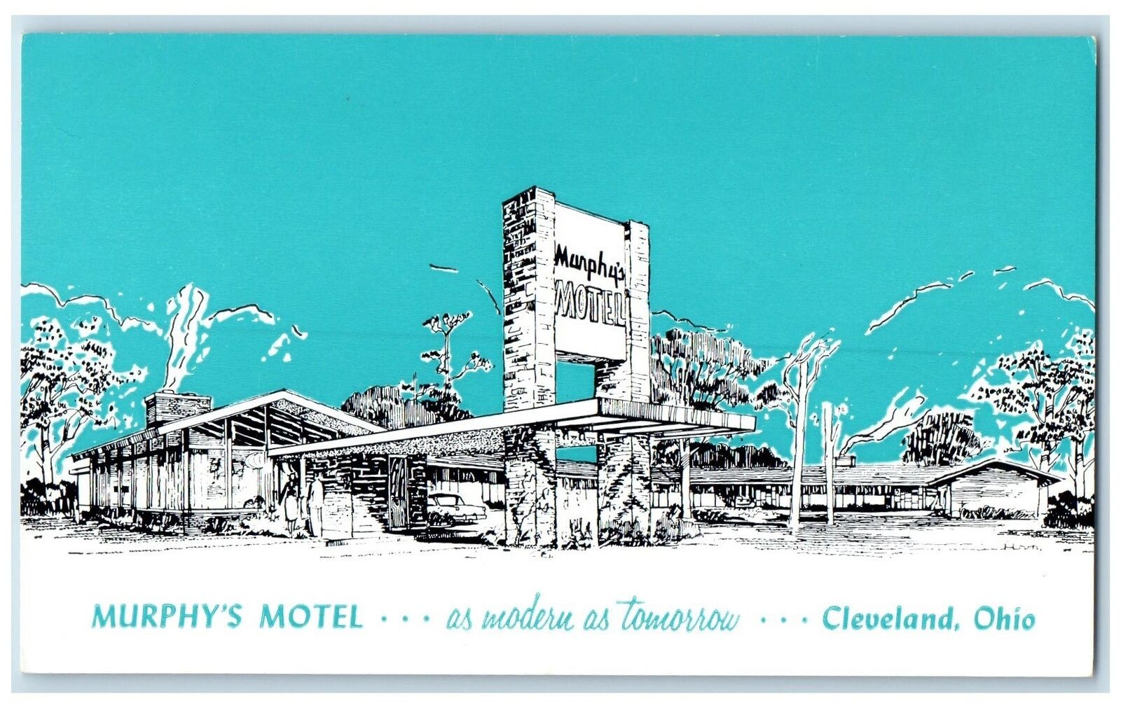 c1960s Murphy's Motel Exterior Roadside Cleveland Ohio OH Sketch Scene Postcard