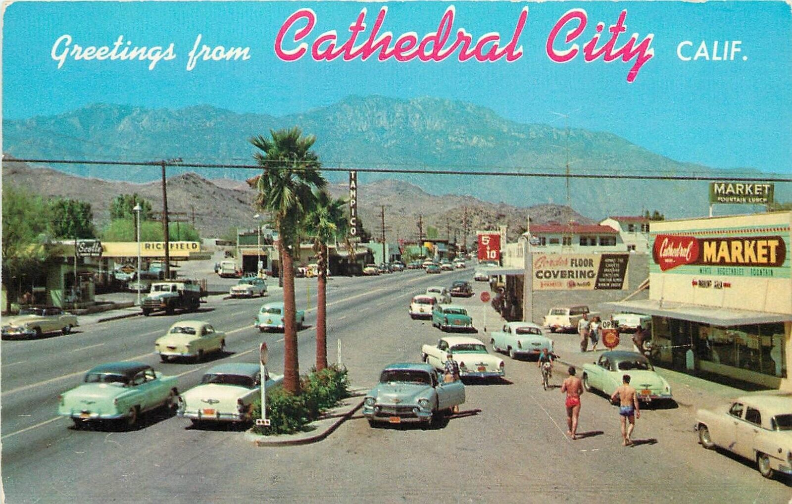 Postcard 1950s California Cathedral City Broadway Hwy 111 Teich 24-5154