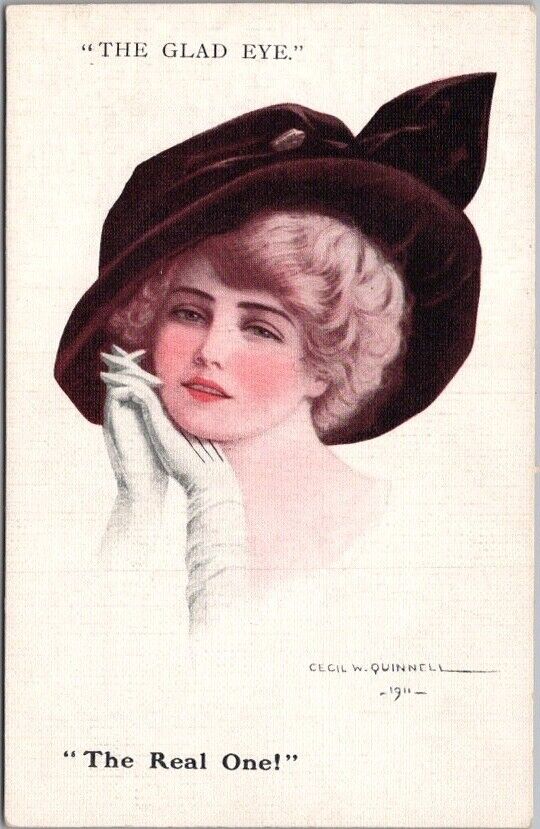 c1911 Artist-Signed CECIL QUINNELL Pretty Lady Fashion Postcard 