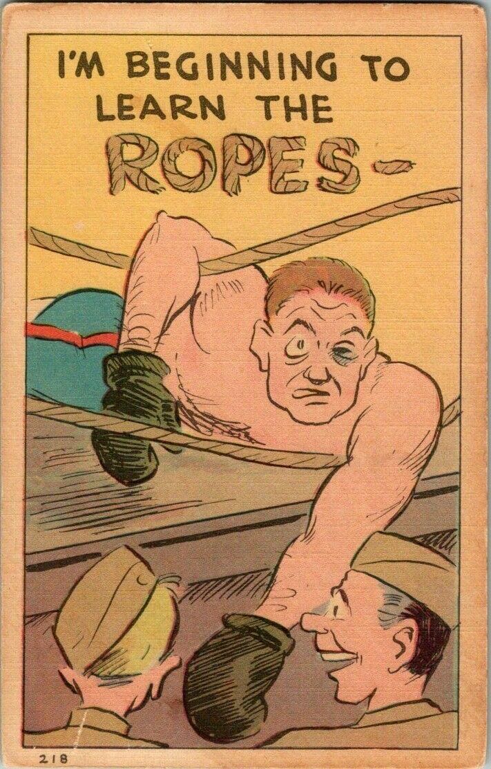 1930\'S. BOXING COMIC. LEARN THE ROPES. POSTCARD V17