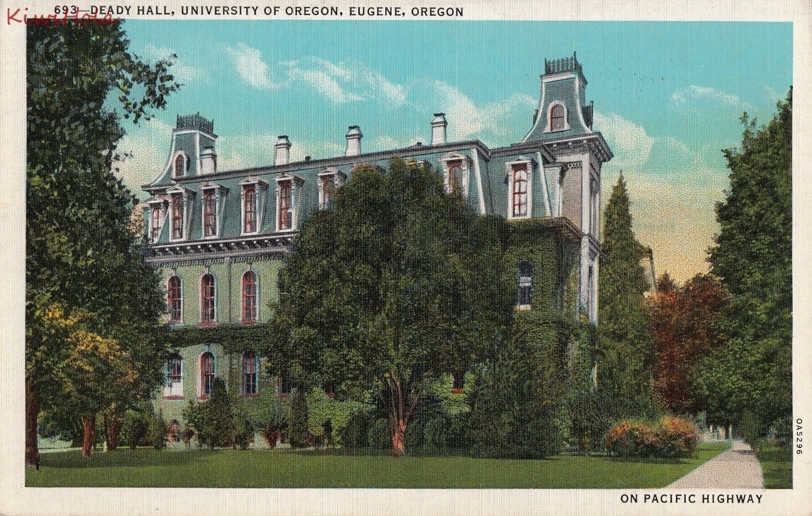 Postcard Deady Hall University Oregon Eugene Oregon OR