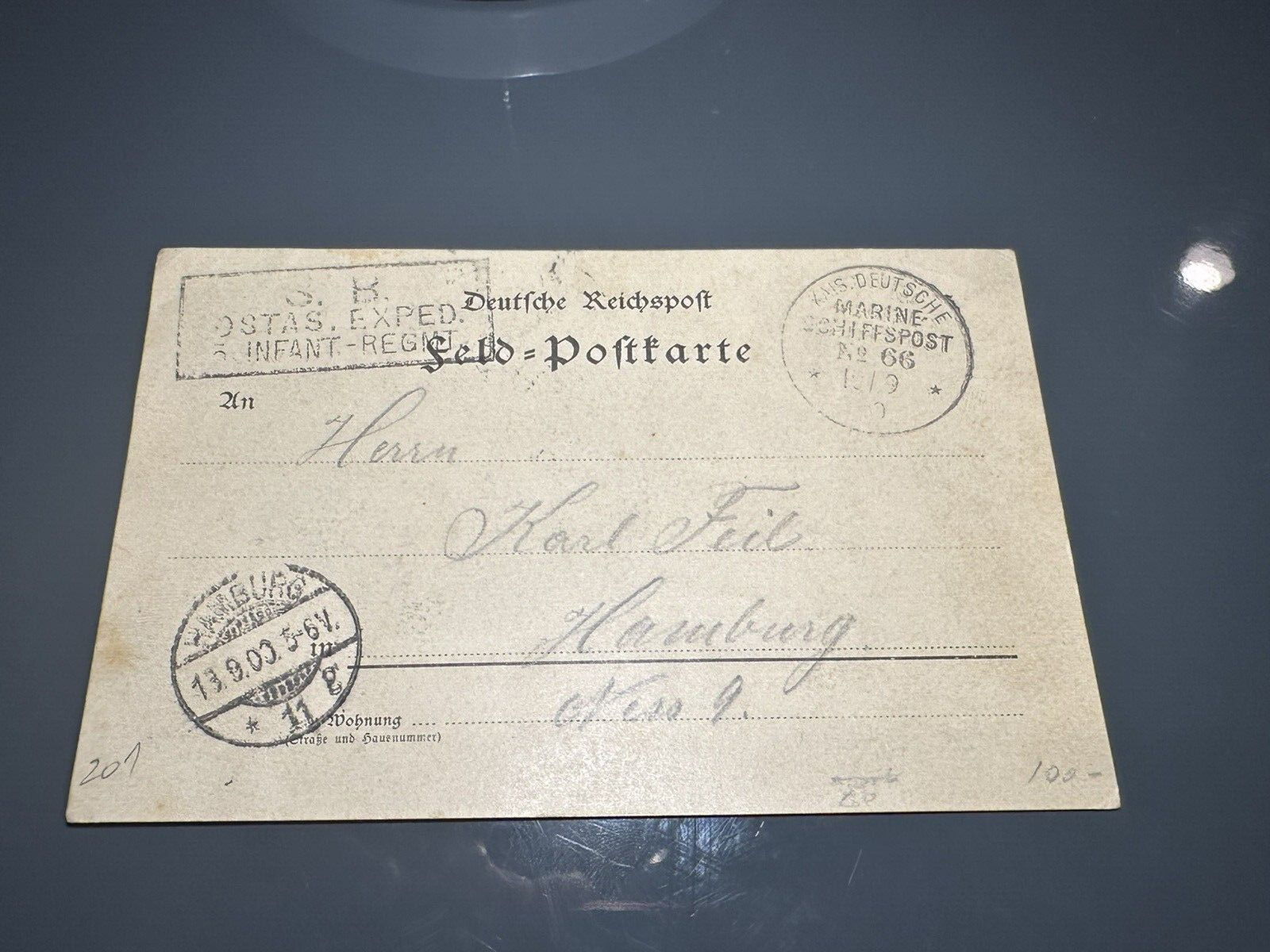GERMANY 5th Infantry Regiment 1900 Marine Schiffspost Cancel Postal Card 